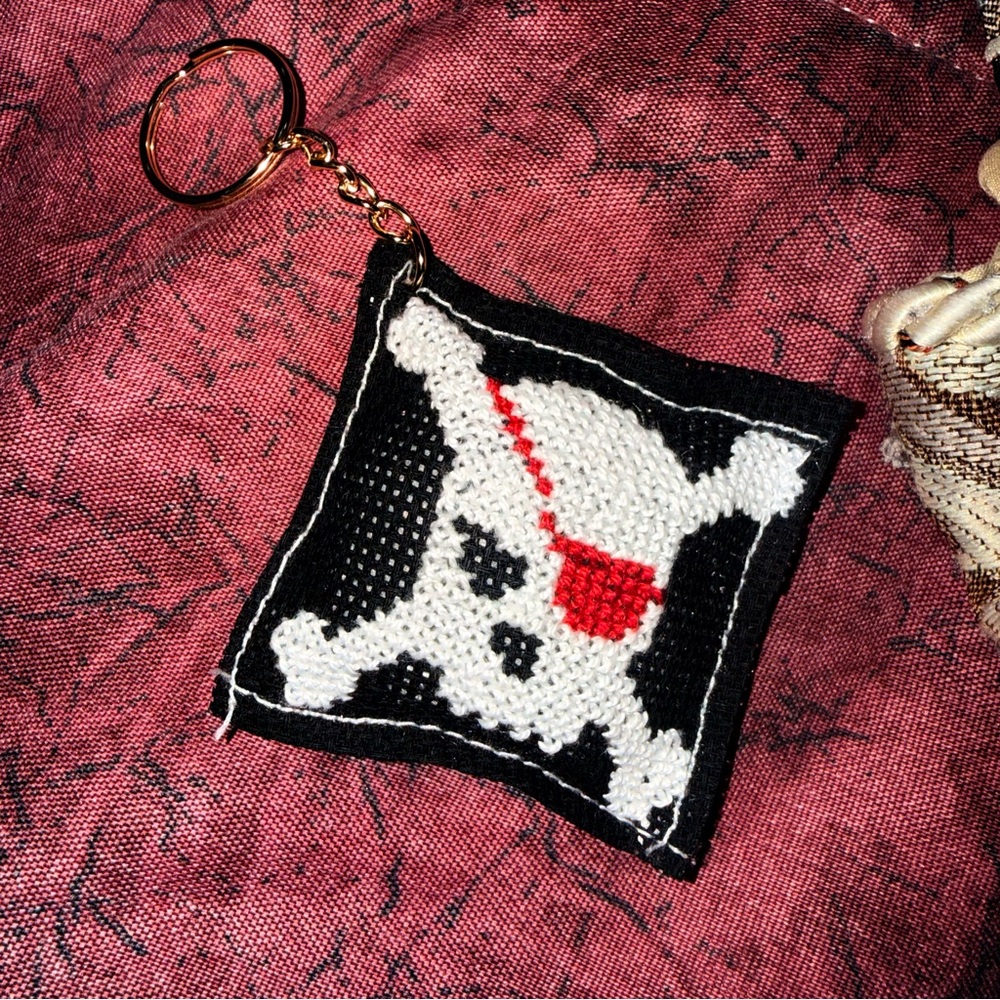 Pirate Skull Keychain with Red and Black Design